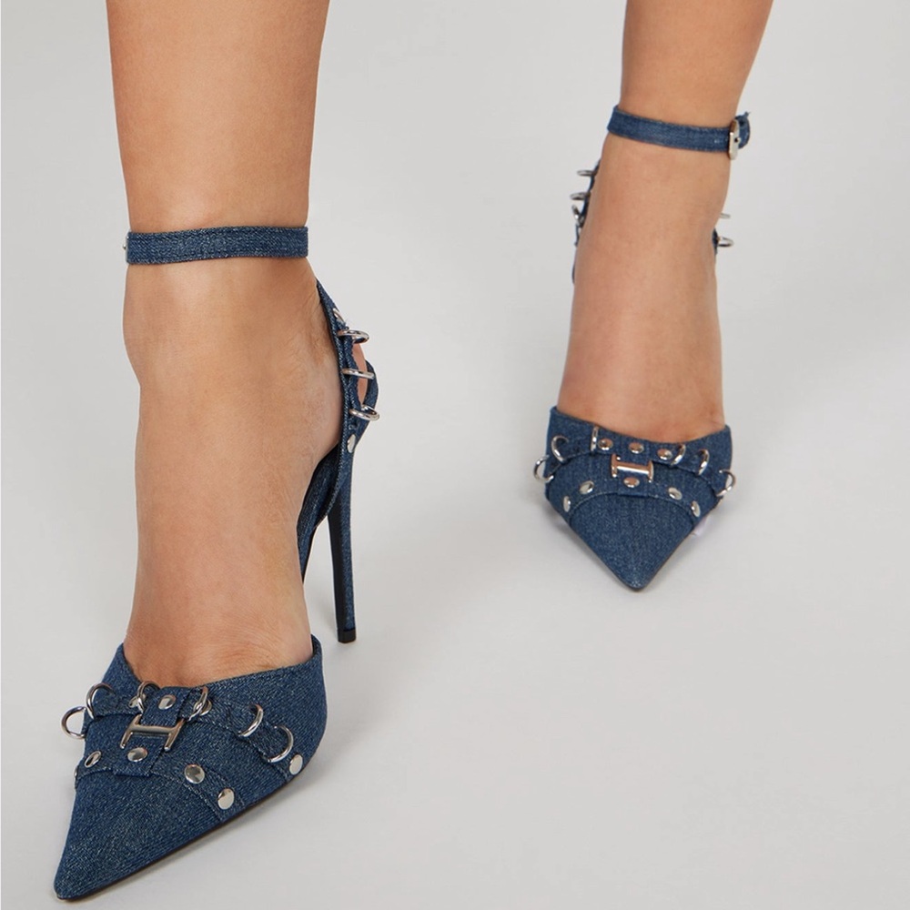 Denim Blue Studded Women's Heels